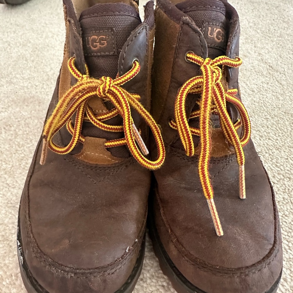UGG Kids Brown Boots with Yellow Laces